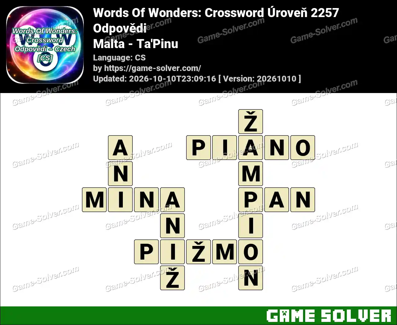 Words Of Wonders: Crossword Úroveň 2257 Odpovědi – Malta – Ta’Pinu